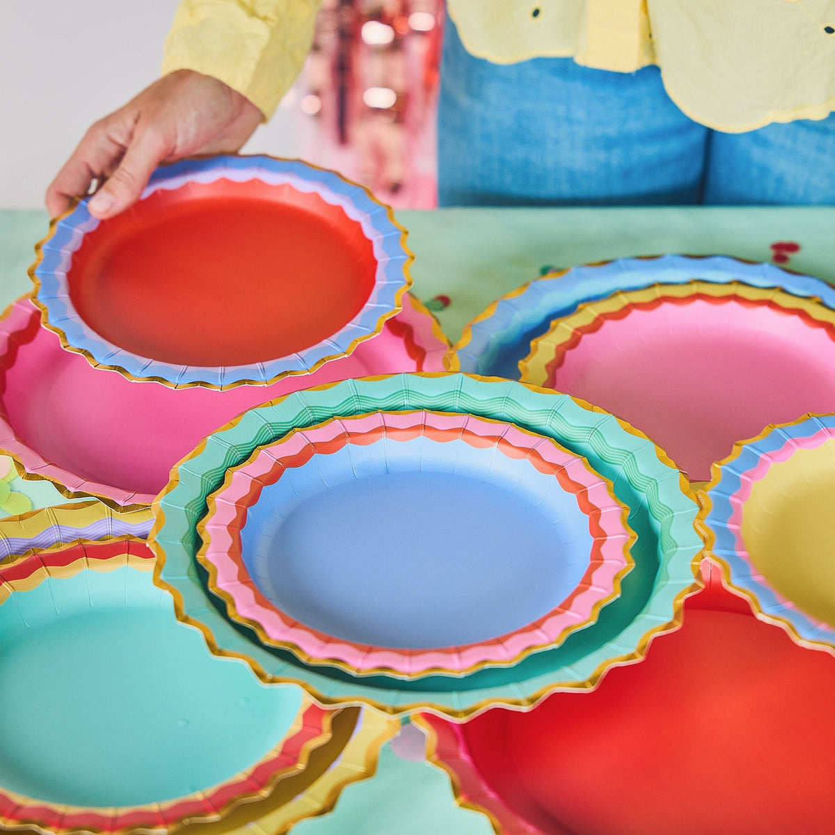 Rainbow Ric Rac Assorted Dessert Plates (10 ct, 5 colors)