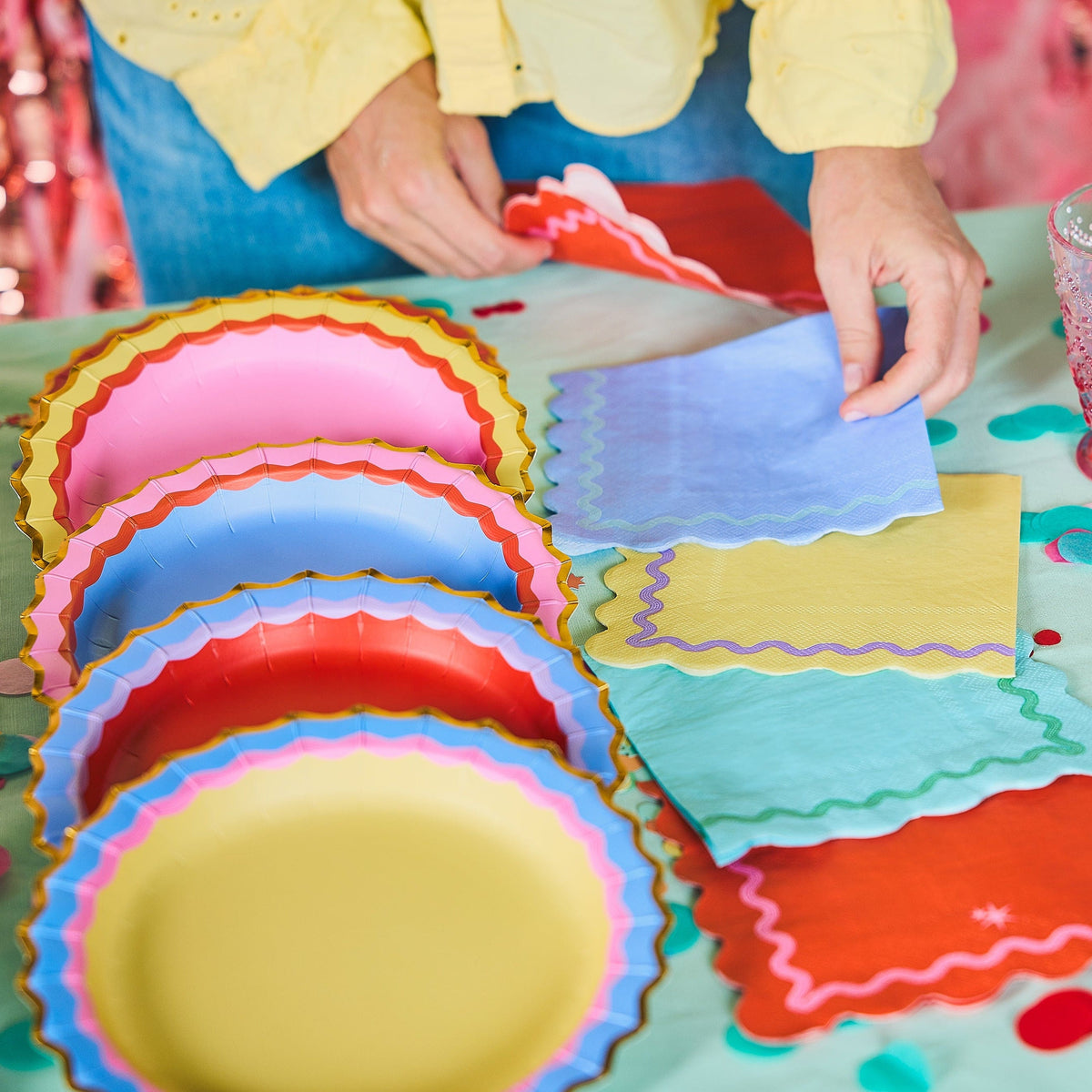 Rainbow Ric Rac Assorted Dessert Plates (10 ct, 5 colors)