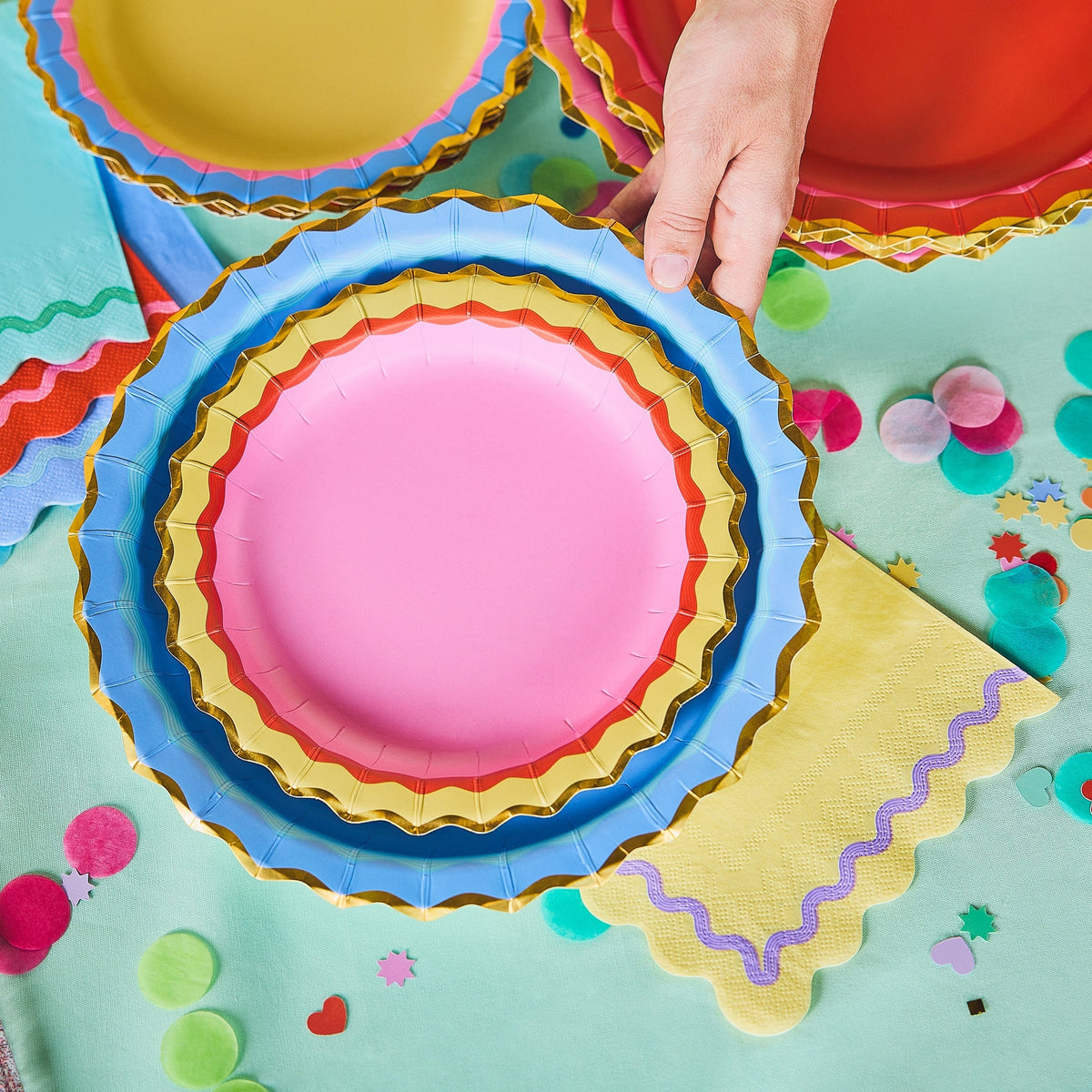Rainbow Ric Rac Assorted Dessert Plates (10 ct, 5 colors)