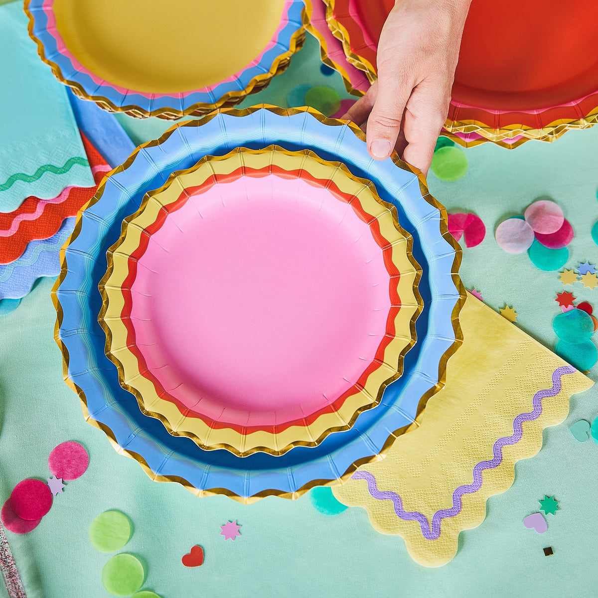 Rainbow Ric Rac Assorted Dinner Plates (10 ct, 5 colors)