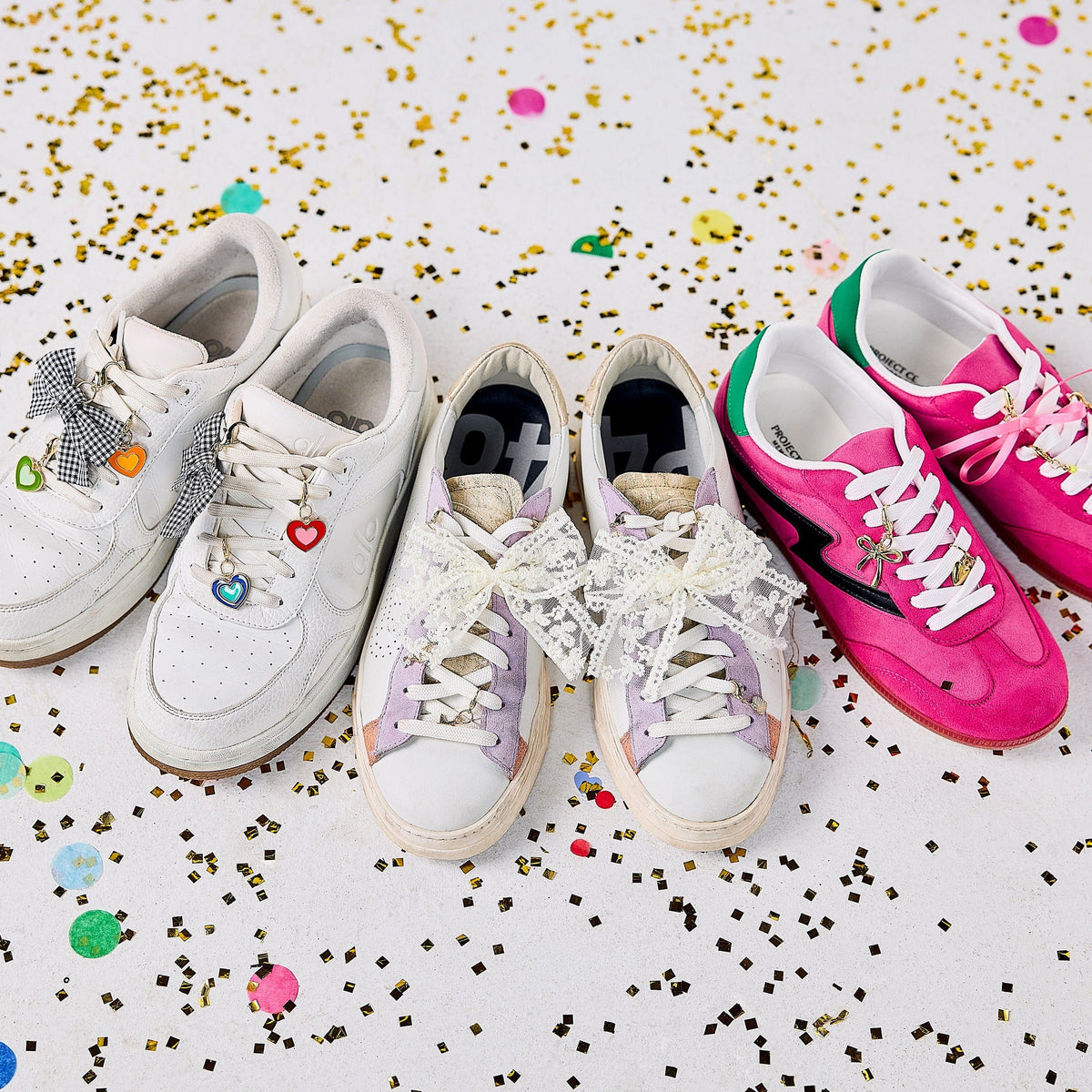 Shoe Charm Set - Lace Bows & Gold Charms