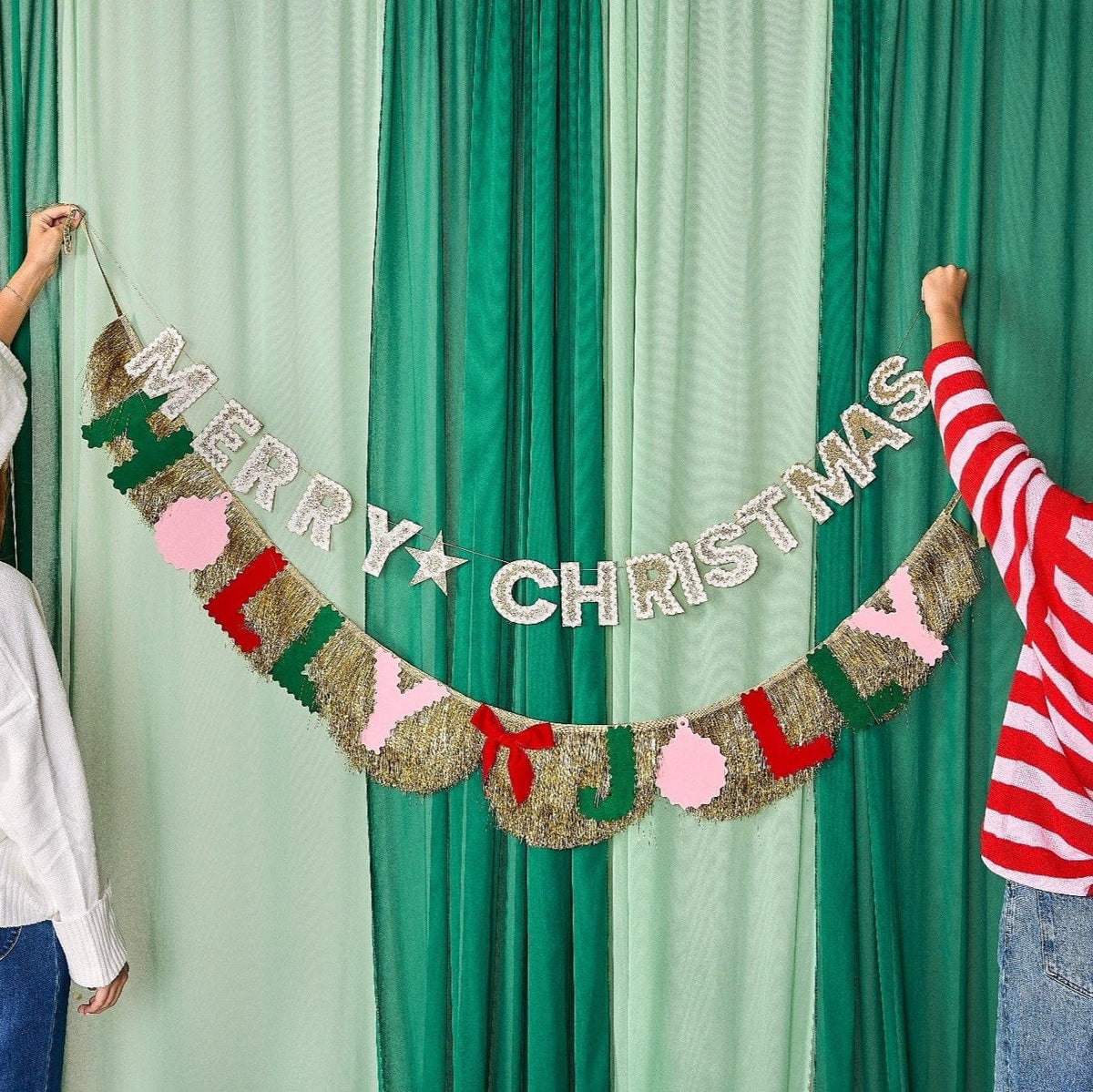 Holly Jolly Gold Fringe Banner (Reusable Holiday Garland)