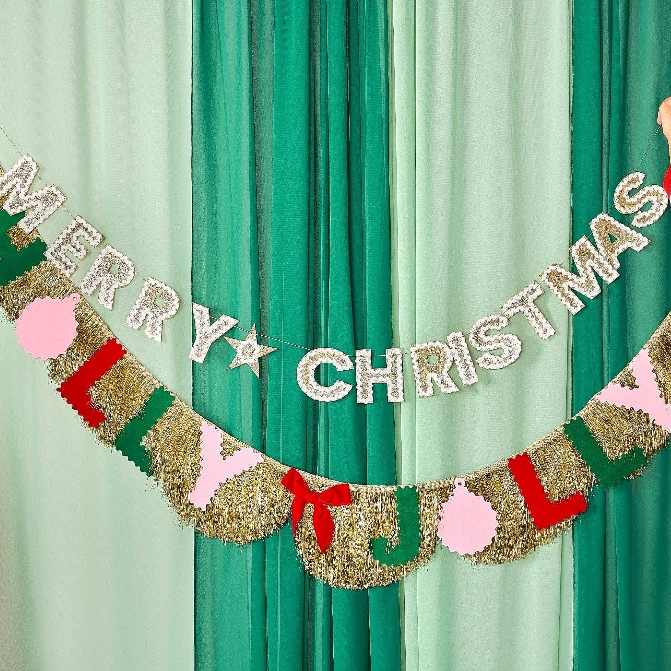 Merry Christmas Gold Shimmer Banner (Reusable Garland)