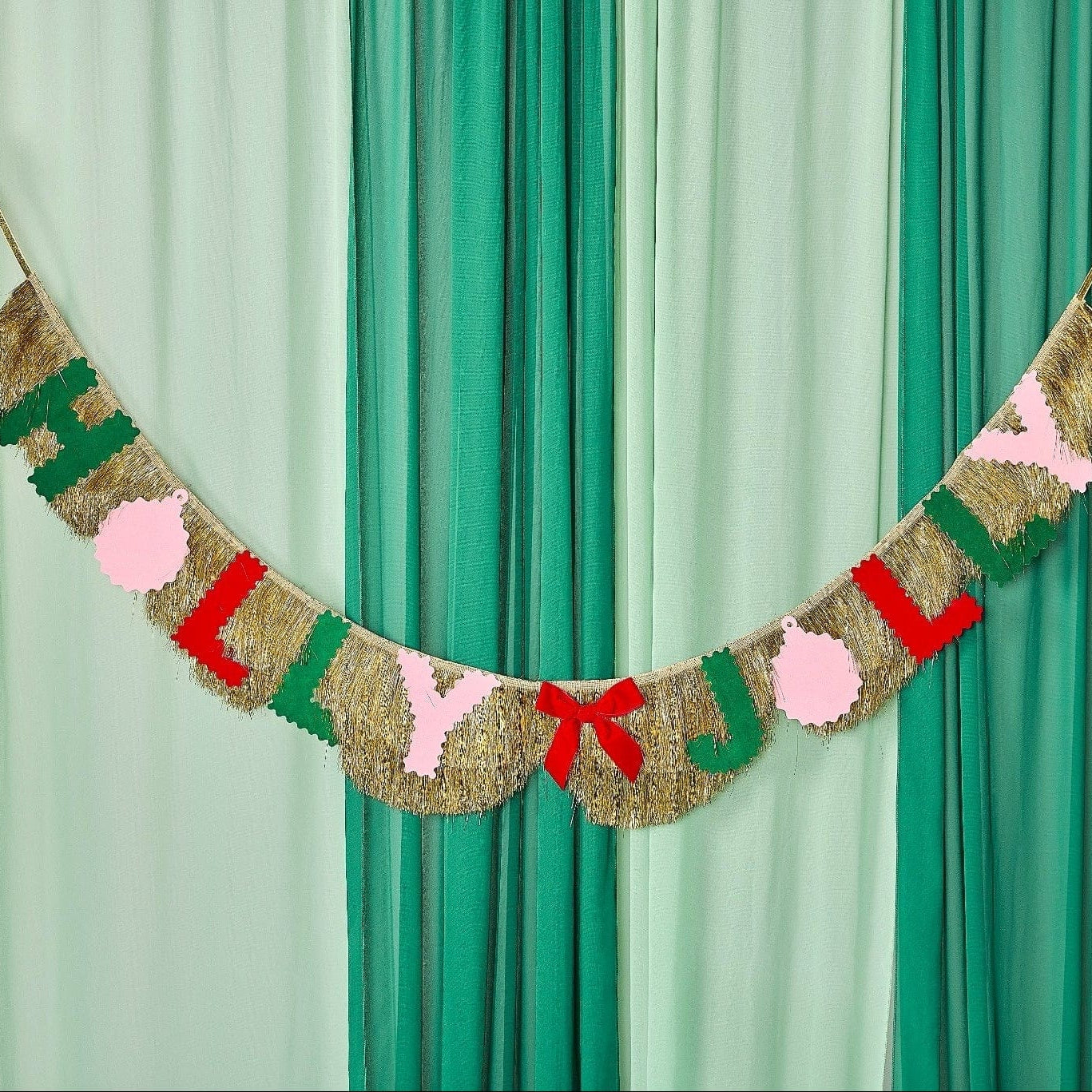Holly Jolly Gold Fringe Banner (Reusable Holiday Garland)