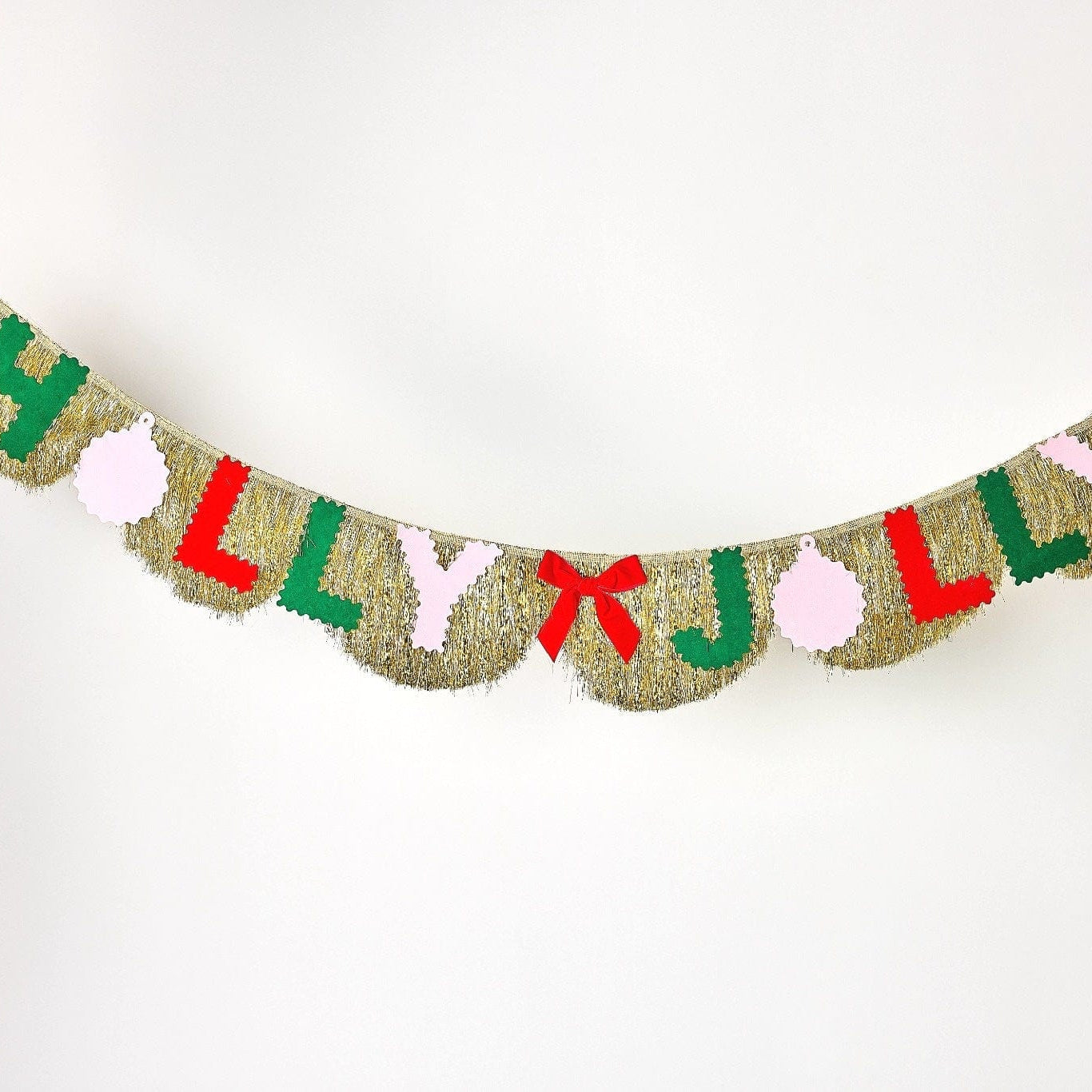 Holly Jolly Gold Fringe Banner (Reusable Holiday Garland)