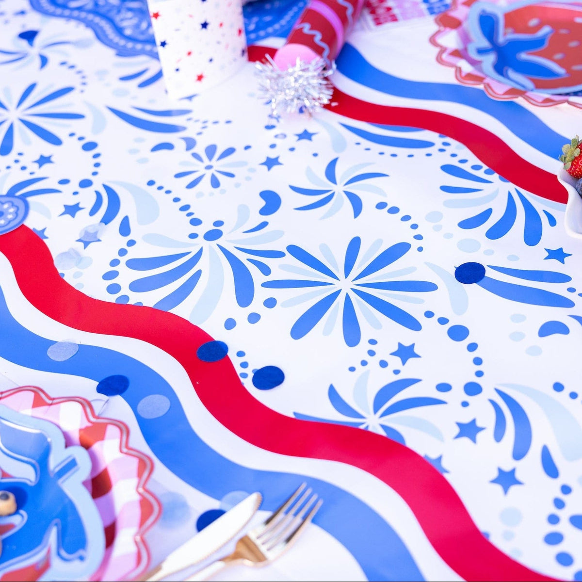 Star Spangled Spark Paper Table Runner (25 ft, cut to fit)