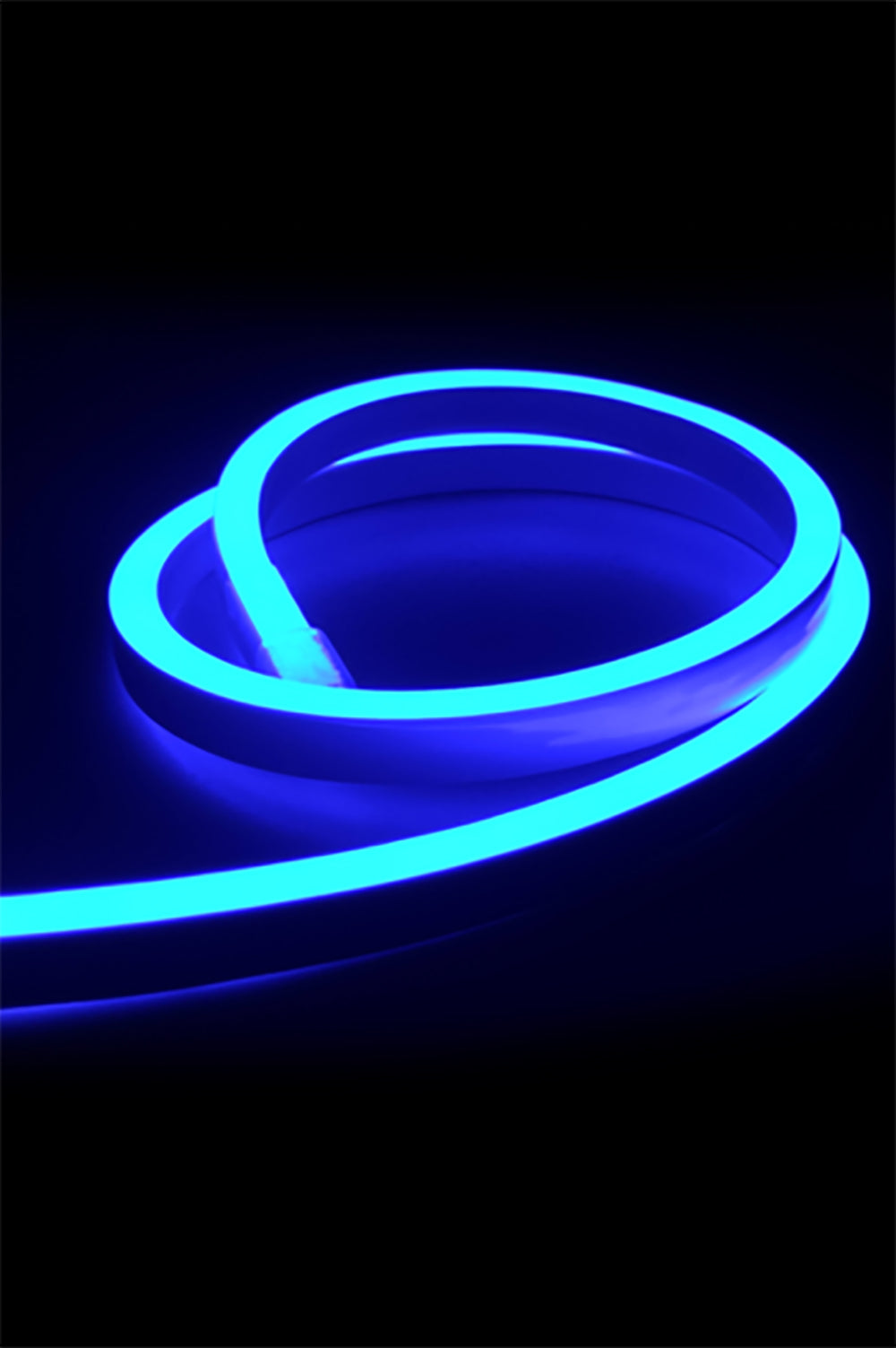 a blue light strip on a black background