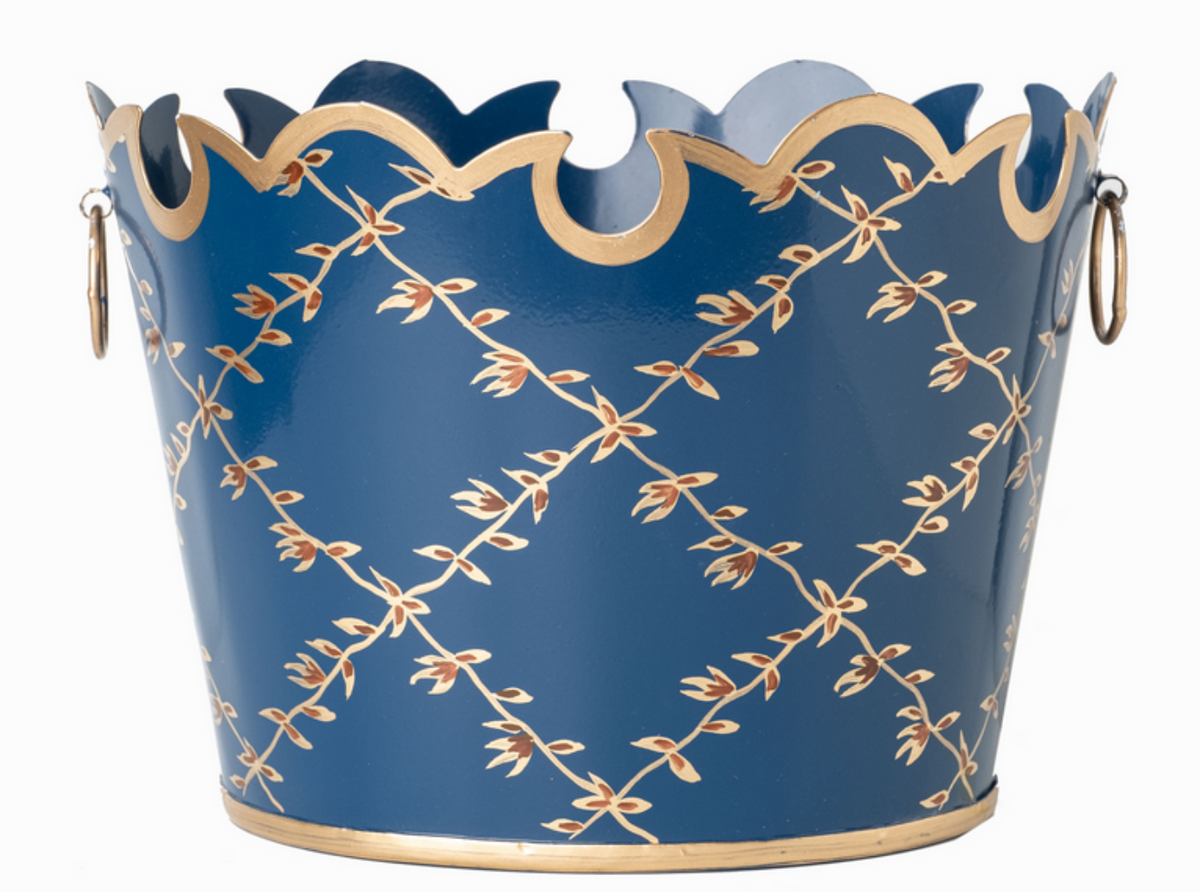 Navy Trellis Scalloped Planter