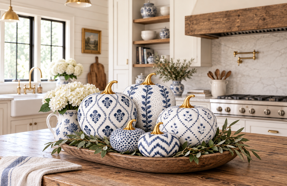Navy Bird & Vine Pumpkin