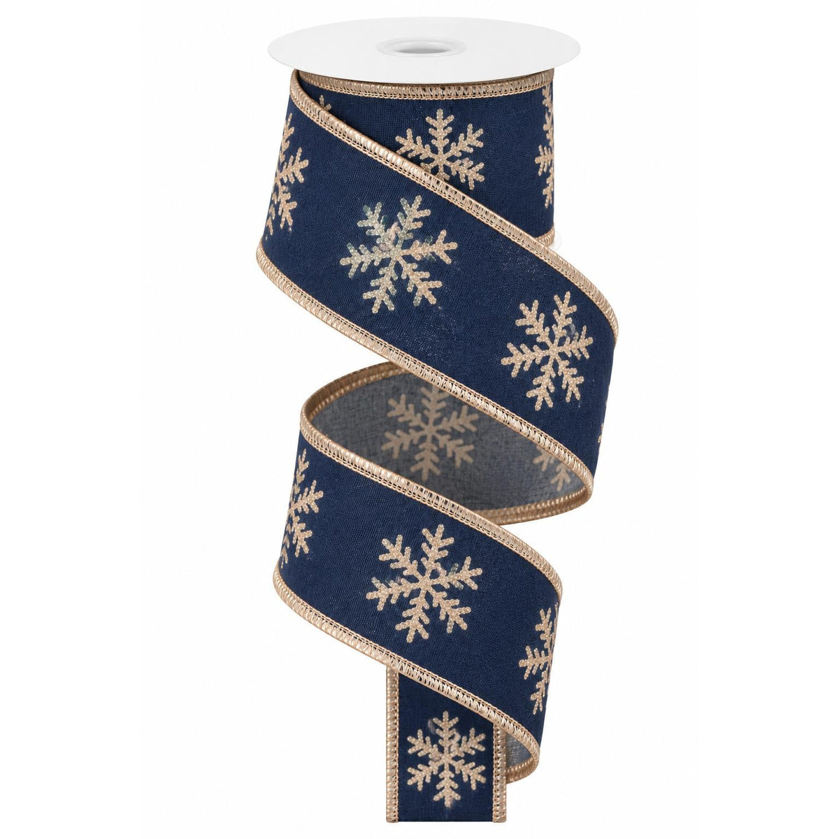 1.5" Gold Snowflake Ribbon: Blue (5 Yards)