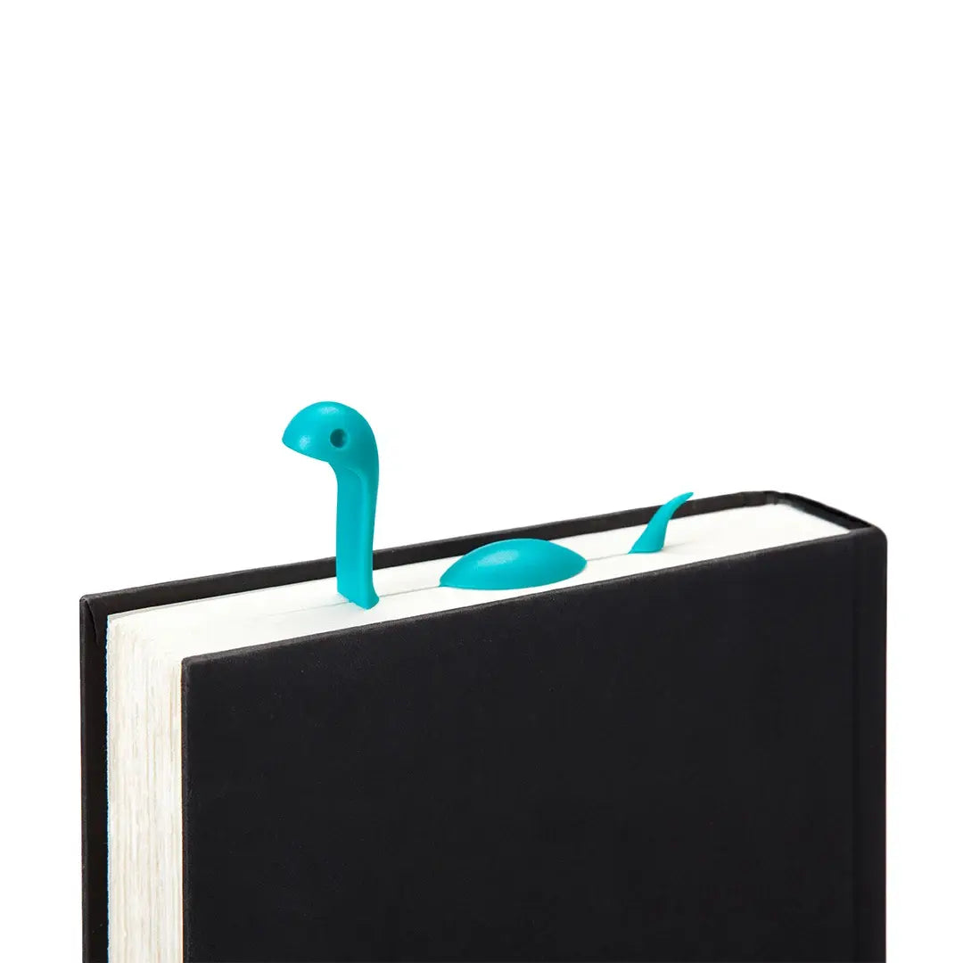 a book with a blue dinosaur bookmark