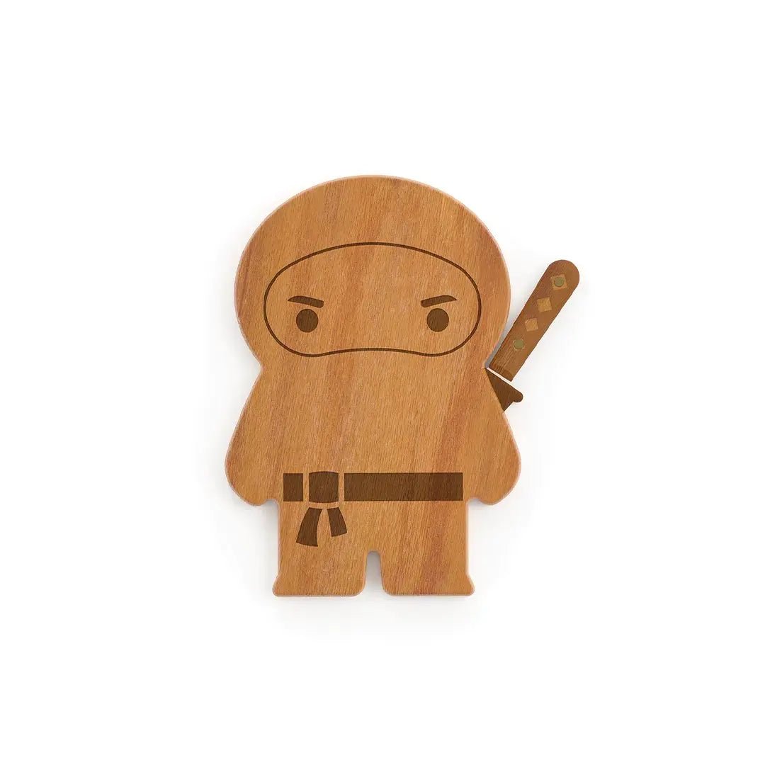 a wooden toy with a ninja design