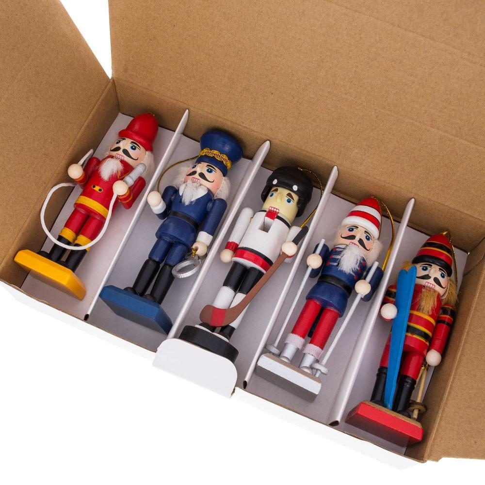 Nutcracker Ornament Set of 5 Wooden Christmas Figures 5 Inches