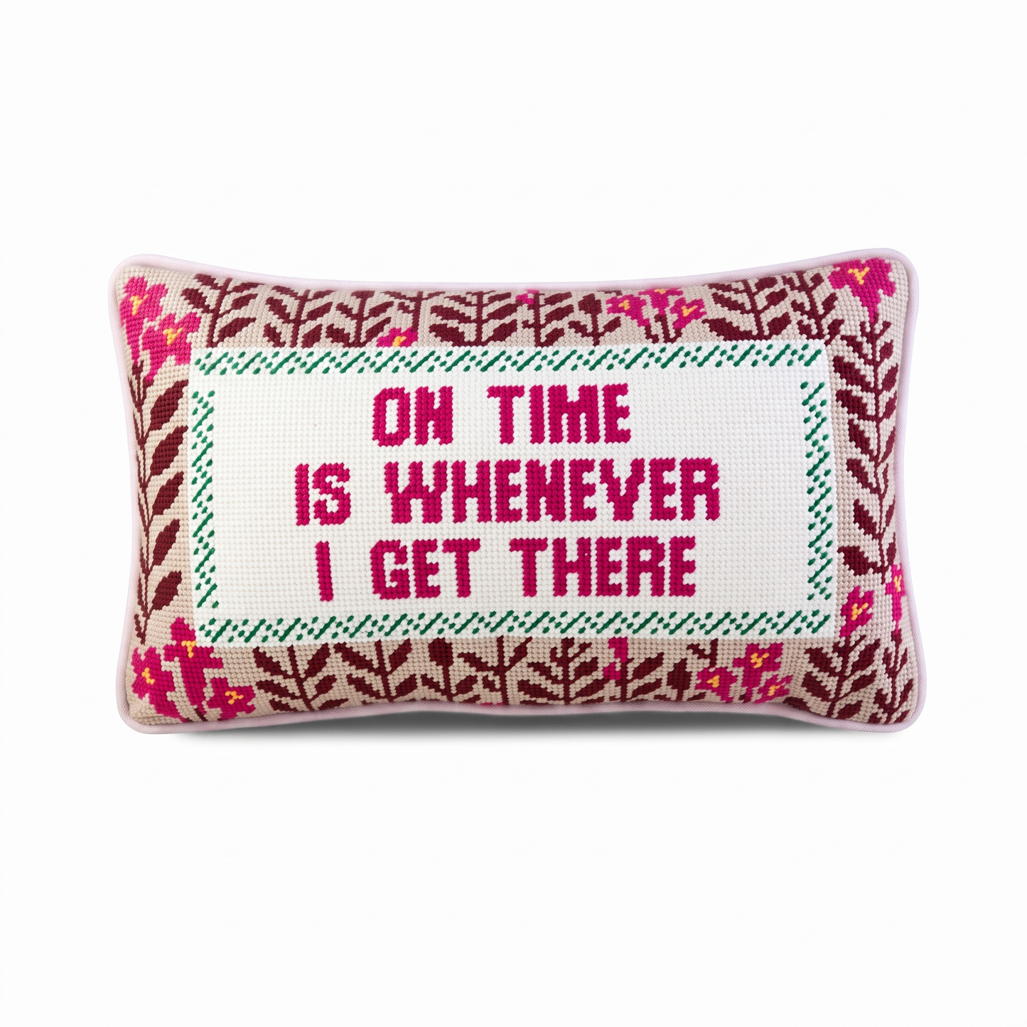 On Time Needlepoint Pillow