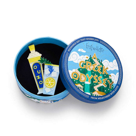 a blue round box with a blue lid and a blue object with a yellow and white object in it