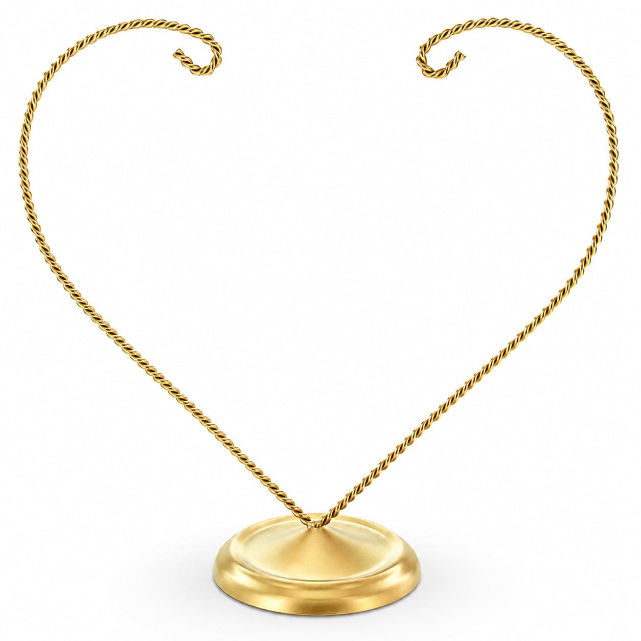 Open-Top Heart Twisted Gold Metal Ornament Display Stand 9 Inches