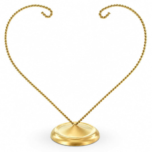 Open-Top Heart Twisted Gold Metal Ornament Display Stand 9 Inches