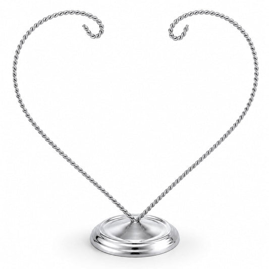 Open-Top Heart Twisted Silver Metal Ornament Display Stand 9 Inches