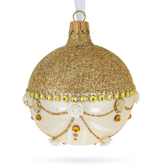Opulent Golden Chandelier Elegance Glass Ball Christmas Ornament 3.25 Inches
