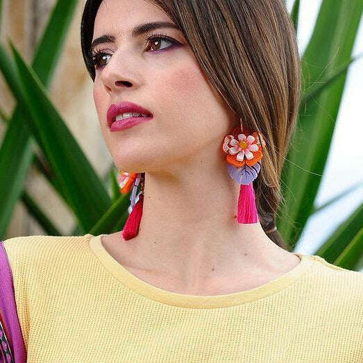 Orange Tropical Flower Earrings by Laliblue