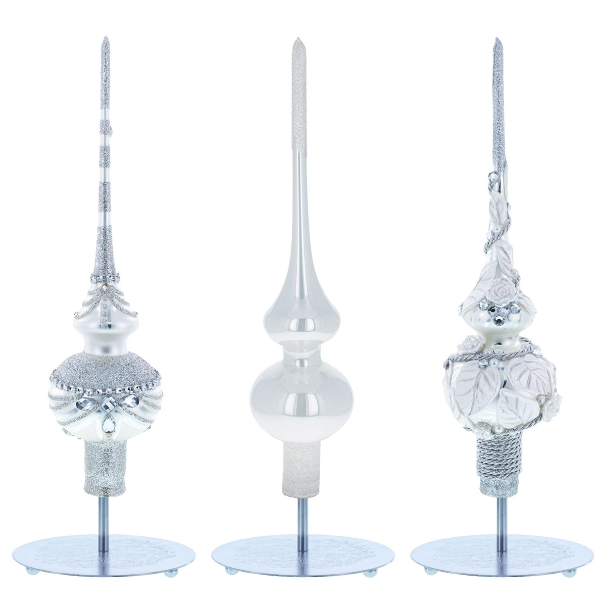 Ornate Silver Metal Rod Tree Topper Stand Display Stand 10 Inches