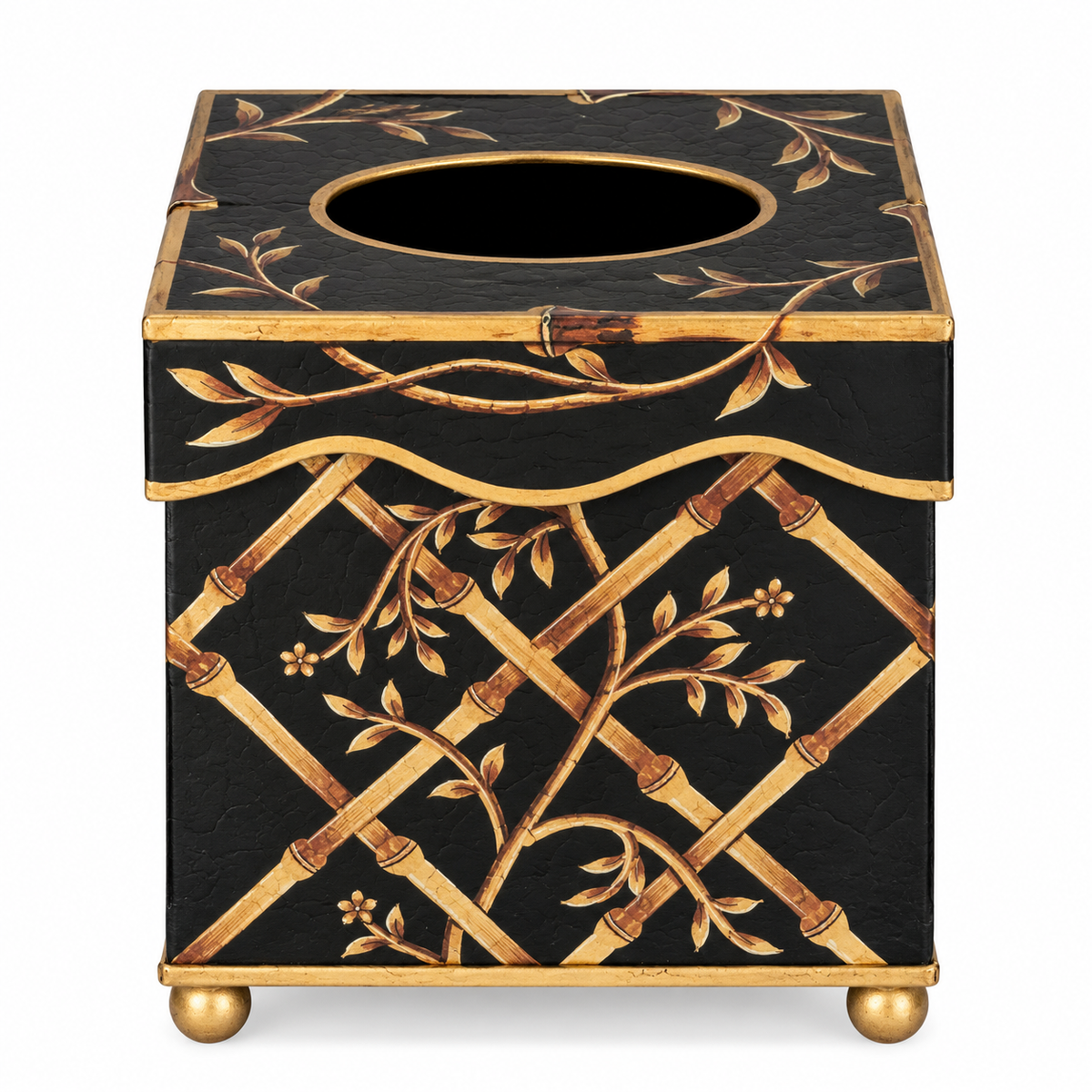 Black Bamboo & Floral Wastepaper Basket & Tissue (2 Options)