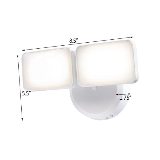 Outdoor LED Dual Head Wall Spot Light 2 Light Dusk to Dawn, White Finish 6"H