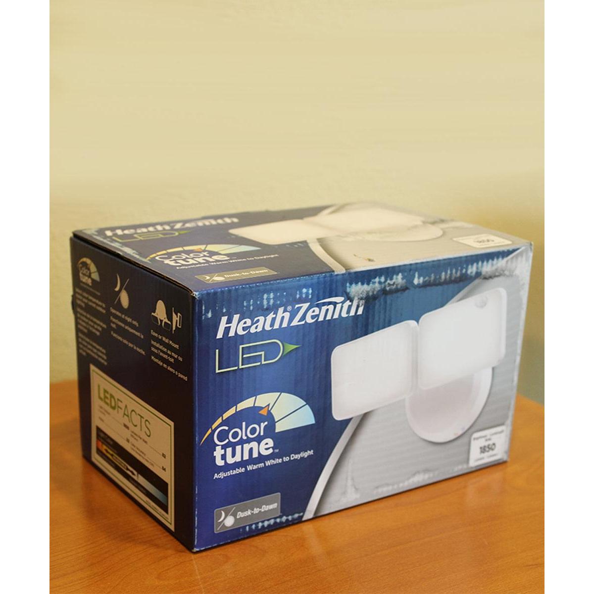 Outdoor LED Dual Head Wall Spot Light 2 Light Dusk to Dawn, White Finish 6"H
