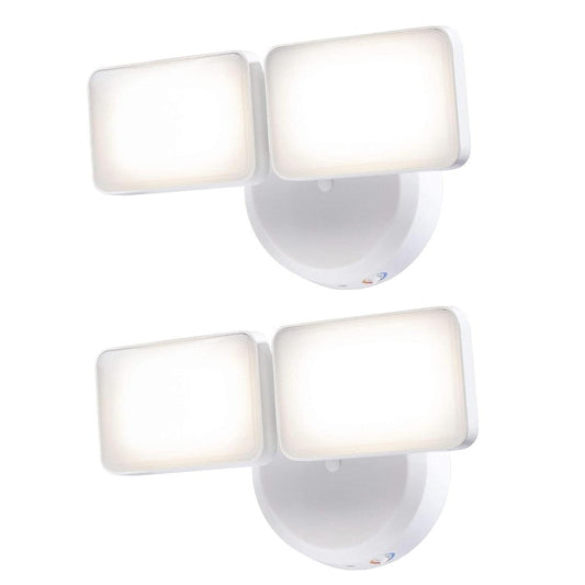 Outdoor LED Dual Head Wall Spot Light 2 Light Dusk to Dawn, White Finish 6"H