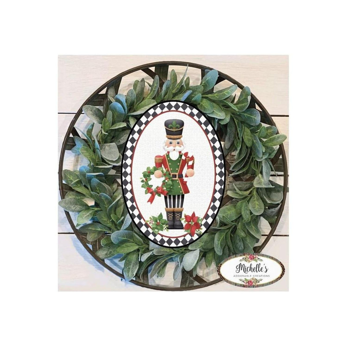 Oval Harlequin Nutcracker Sign - Wreath Enhancement