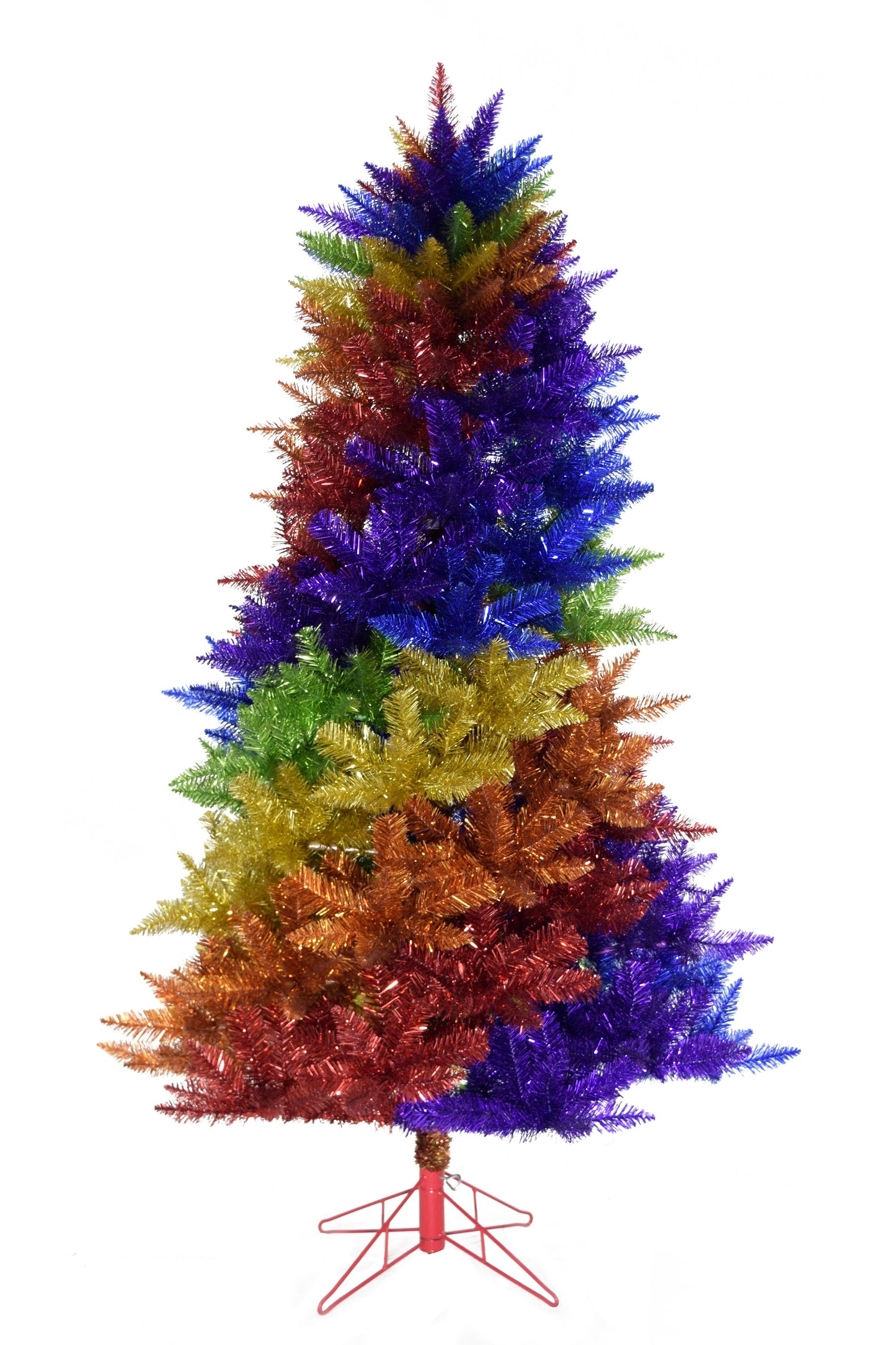 6.5' Rainbow Swirl Tinsel Christmas Tree with Red Stand