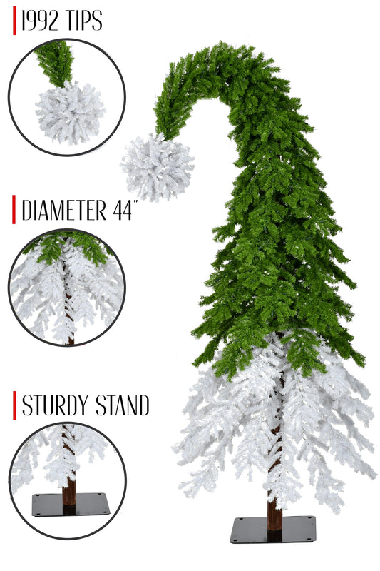 9' GREEN+WHITE TREE, 1992 TIPS, METAL STAND, DIA 44"