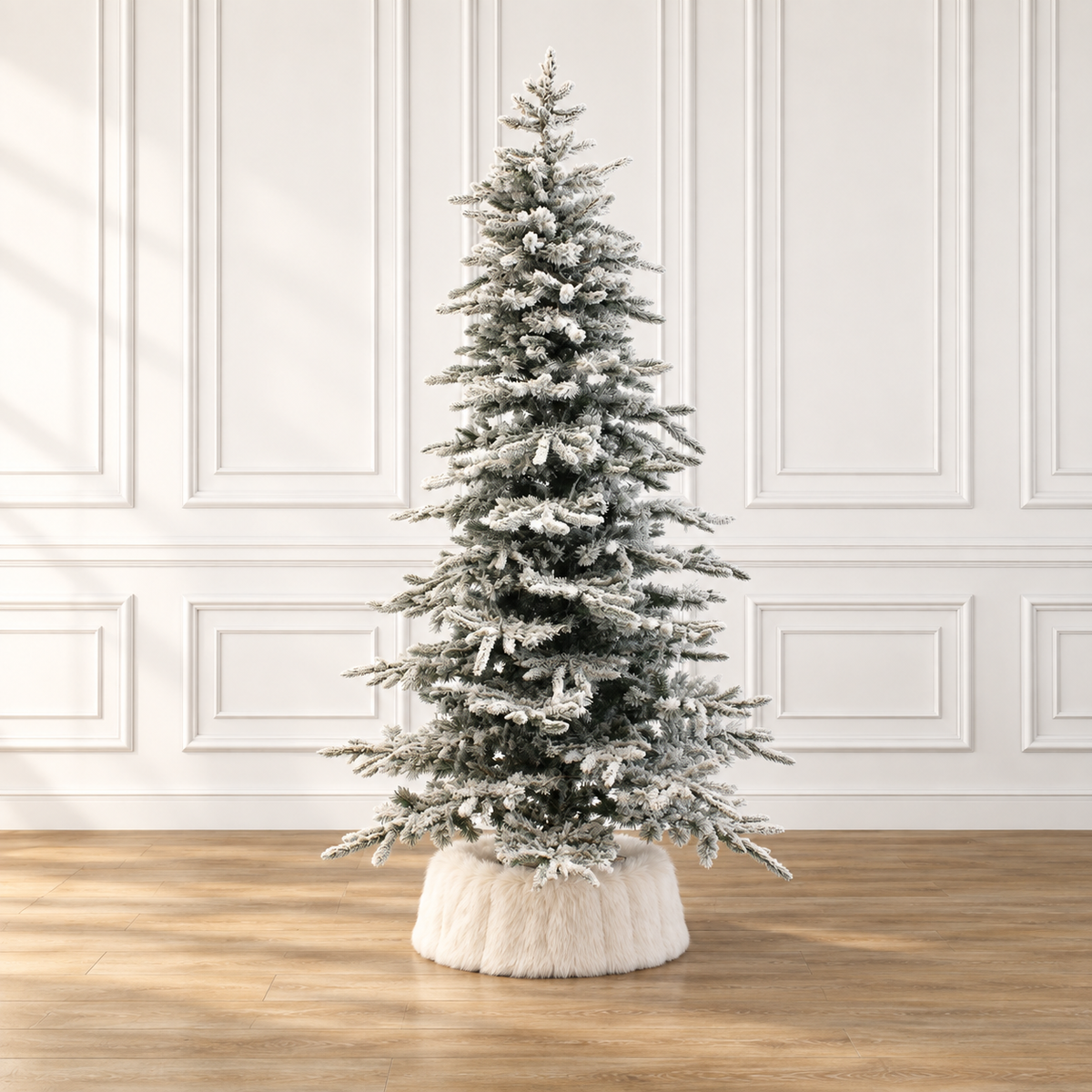 Prelit Slim Snow Flocked Christmas Tree with Warm White Lights