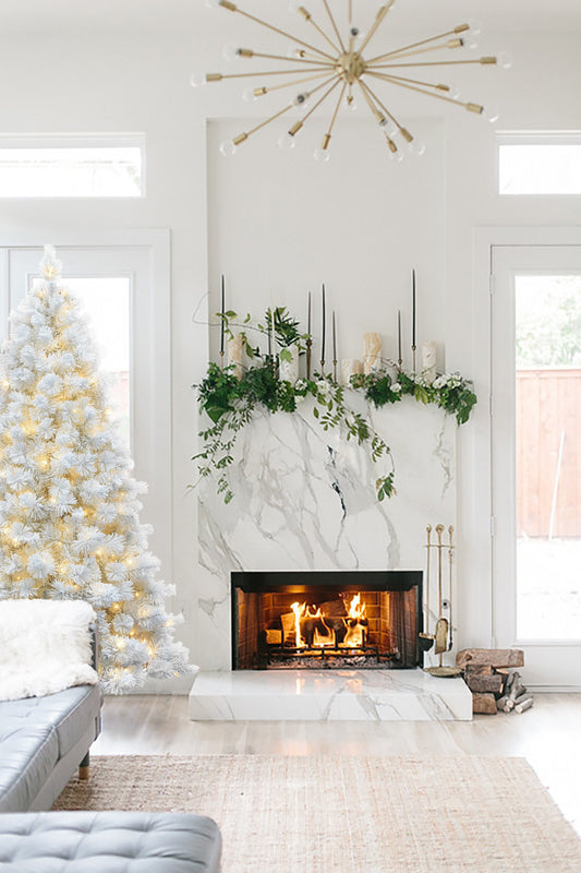 5' Pre-lit White Snow Flocked Castle Pine Christmas Tree with Metal Stand and Instant Connect