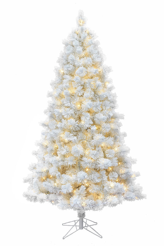 5' Pre-lit White Snow Flocked Castle Pine Christmas Tree with Metal Stand and Instant Connect