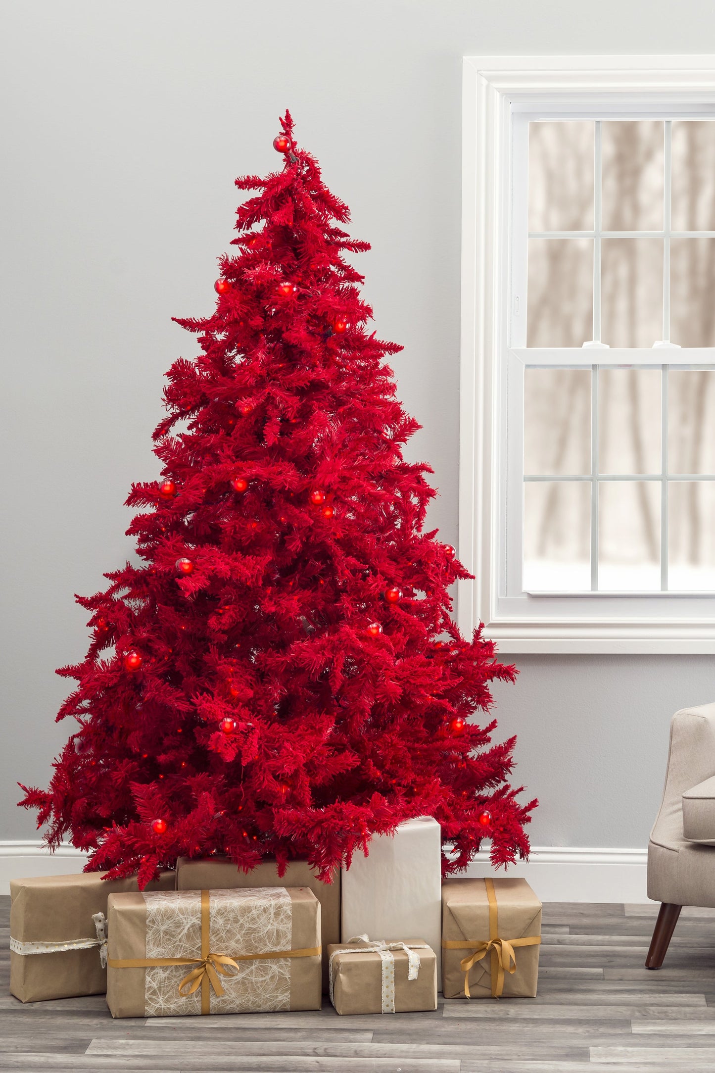 Pre-Lit Ruby Red Christmas Tree with Dual LED Lights – Luxury Artificial Holiday Tree