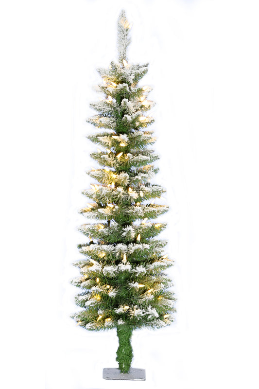 Prelit Flocked Pencil Tree