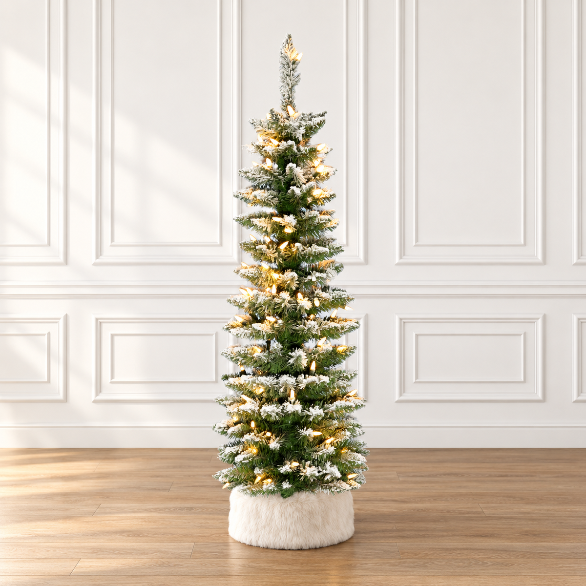 Prelit Flocked Pencil Tree