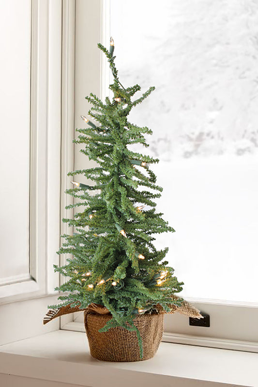 2' Pre-Lit Green Burlap Base Christmas Tree