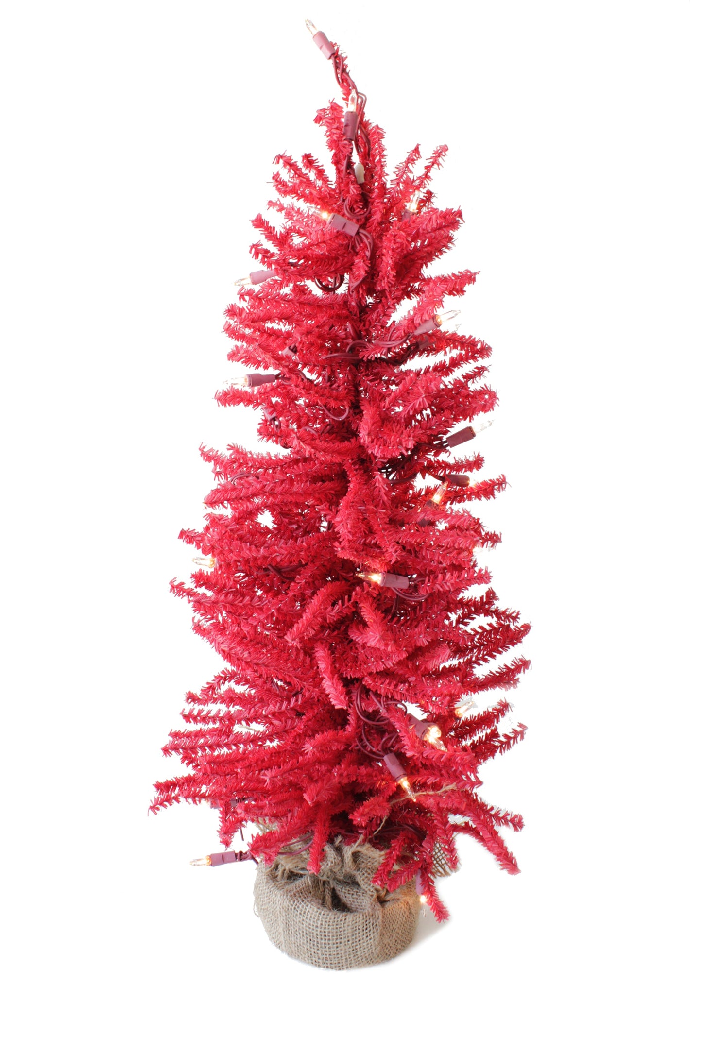 2' Pre-Lit Red Burlap Base Christmas Tree