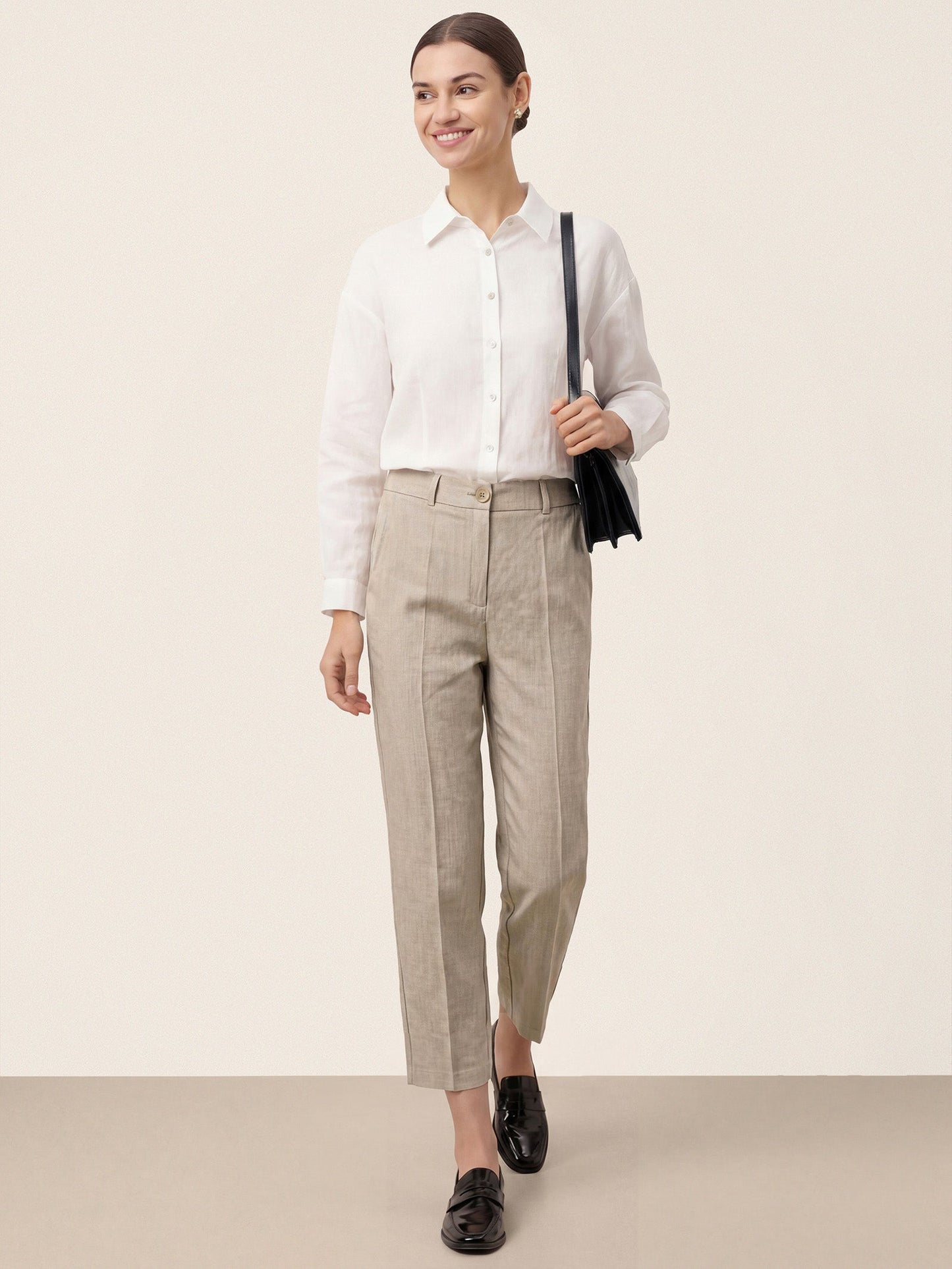 Linen Tailored Straight Cropped Pants LOGAN