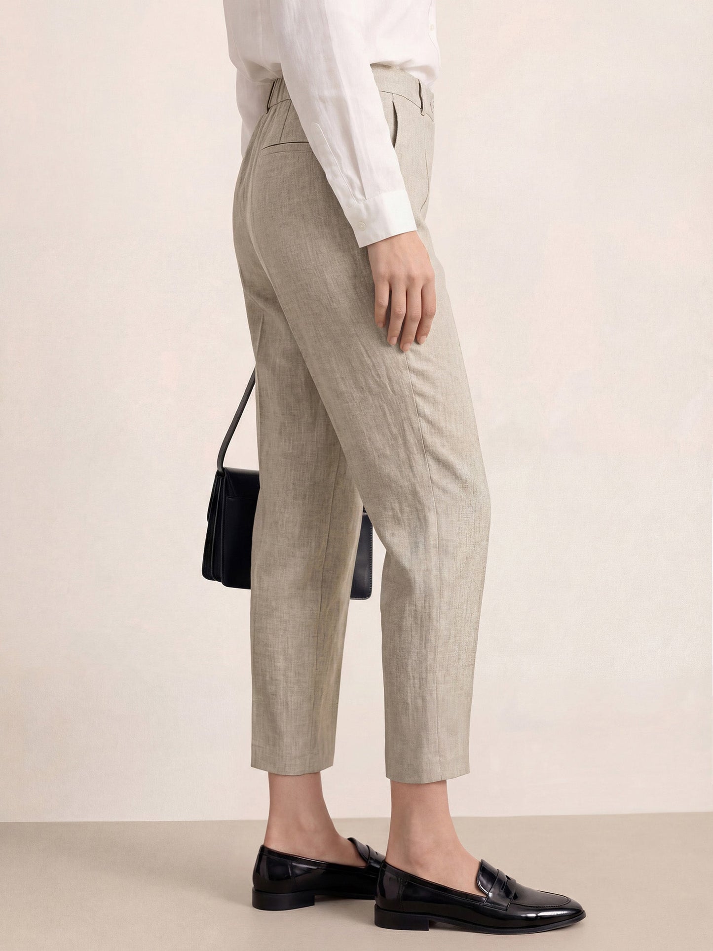 Linen Tailored Straight Cropped Pants LOGAN