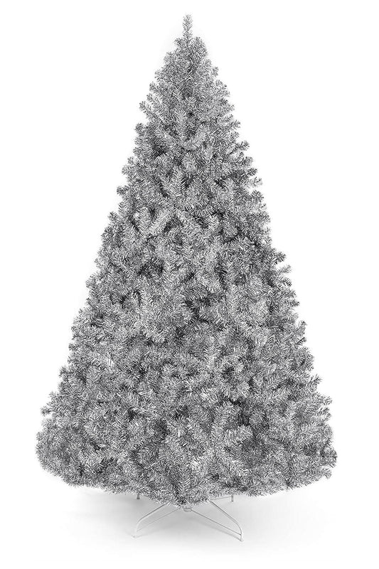 Full Bodied Metallic Silver Tinsel Tree with Metal Stand