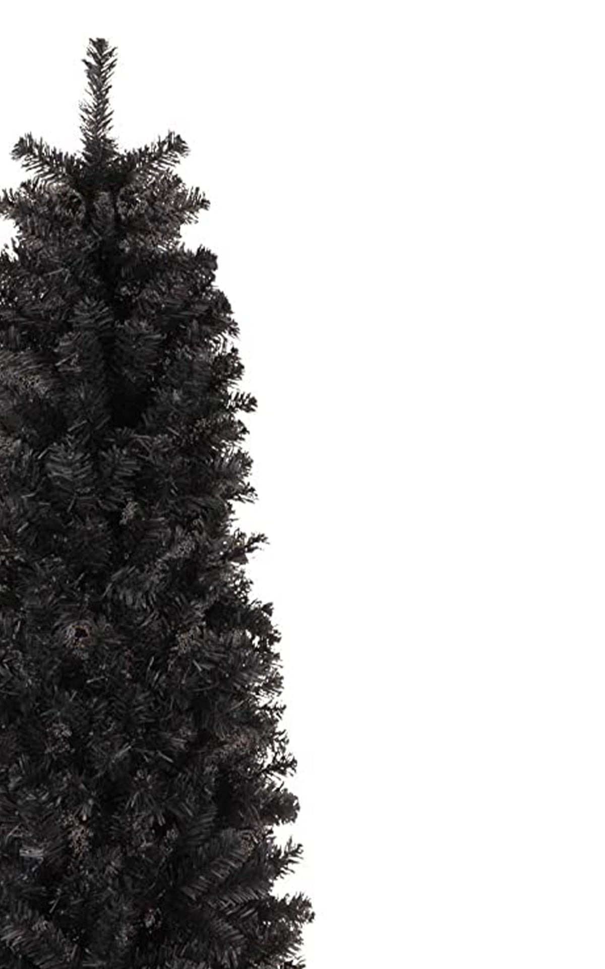 a close up of a black christmas tree