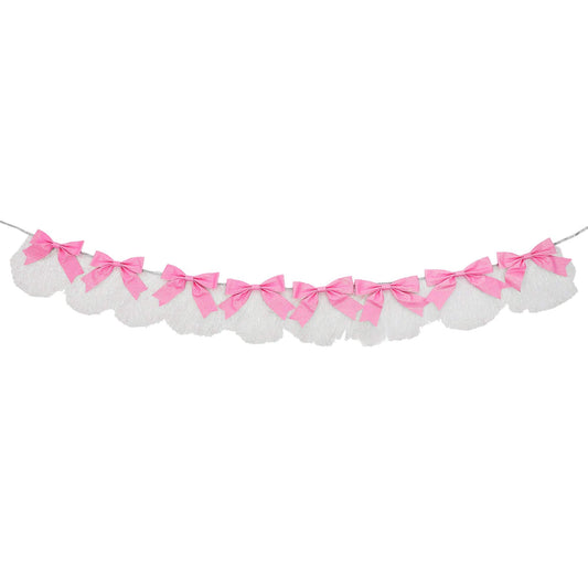 a garland of white and pink bows