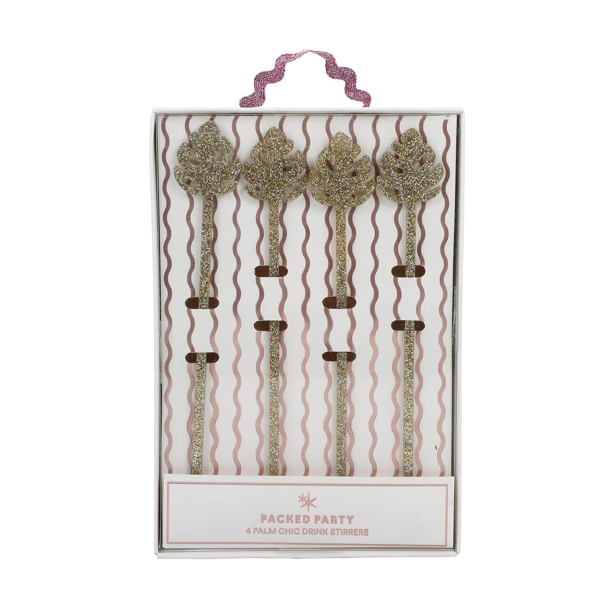 Palm Leaf Glitter Acrylic Drink Stirrers (4 ct)
