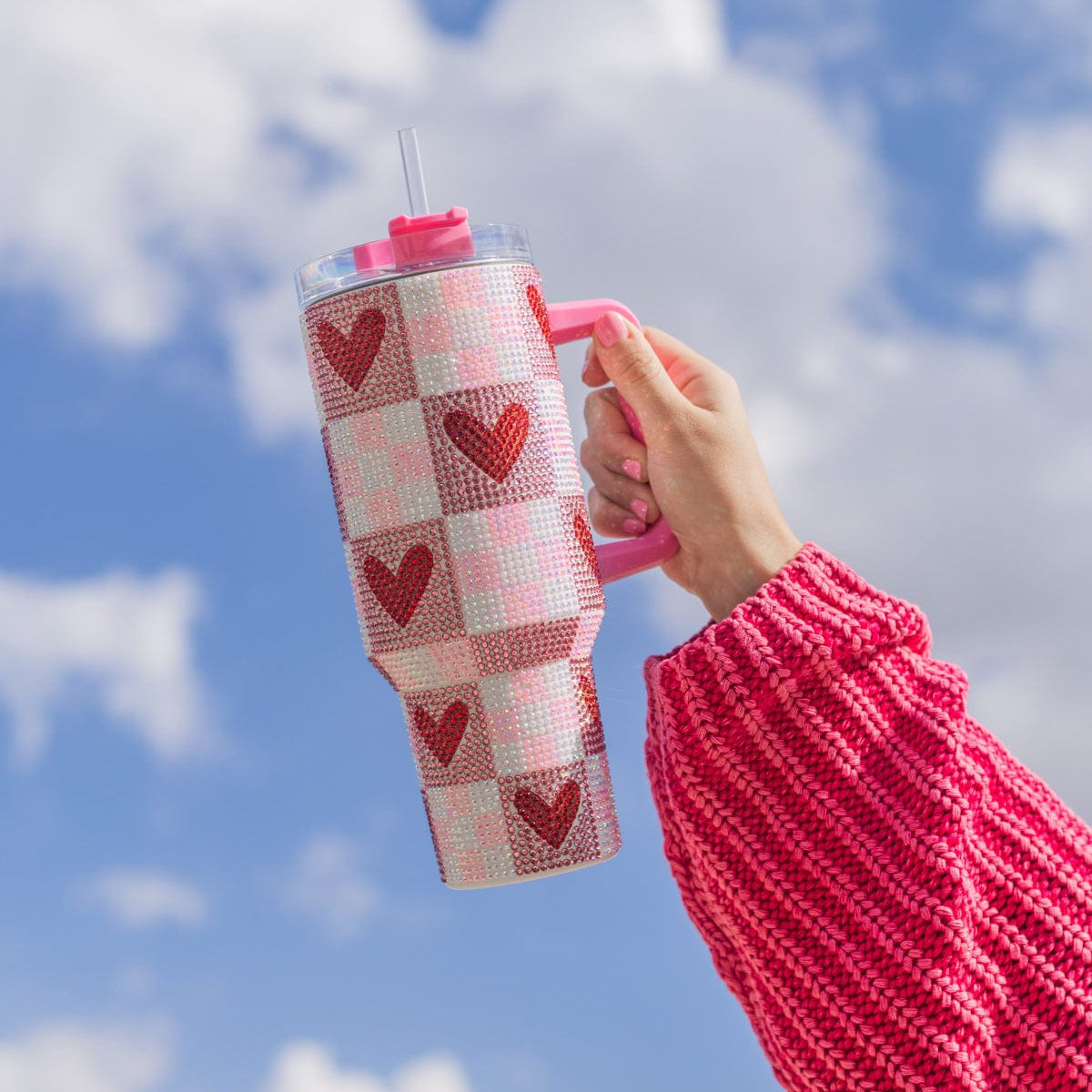 Rhinestone Hearts Stainless Steel Tumbler (Single or Set of 4)