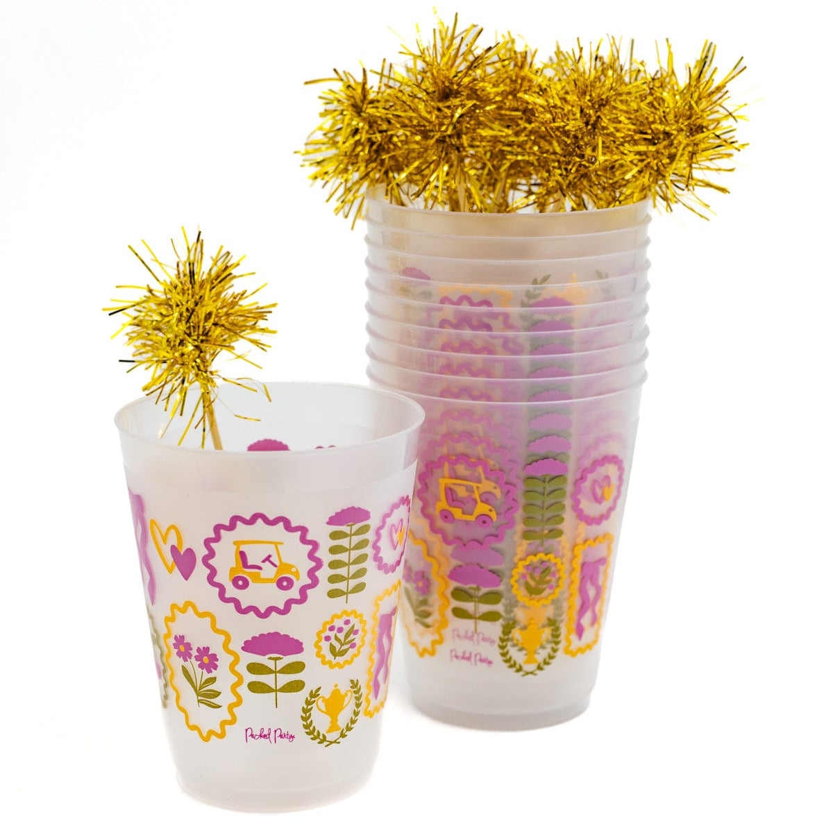 Social Club Reusable Party Cups and Pom Stirs (set of 10)