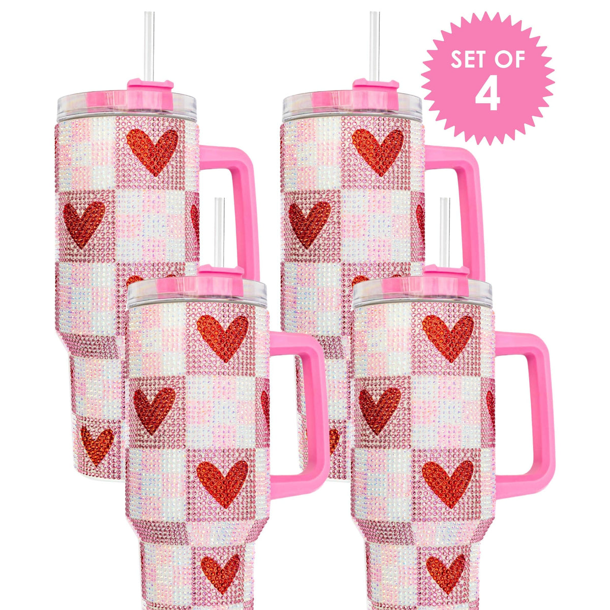 Rhinestone Hearts Stainless Steel Tumbler (Single or Set of 4)