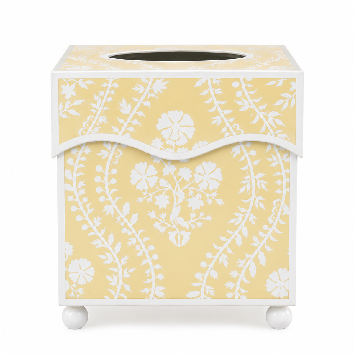 Butter Yellow Floral Trellis Wastepaper Basket & Tissue (2 Options)